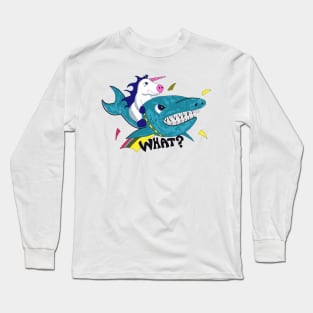 Unicorn Riding Shark hand drawn Long Sleeve T-Shirt